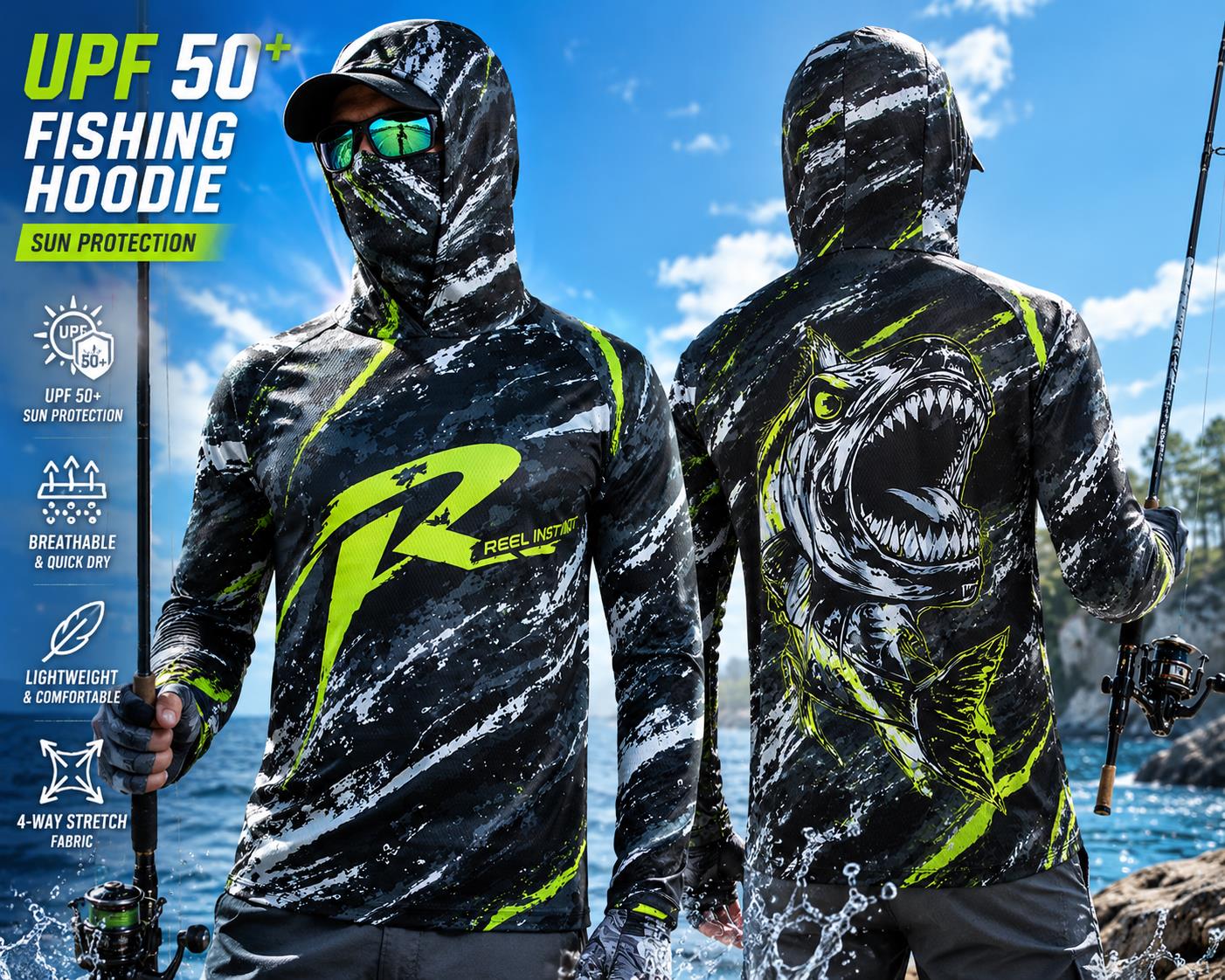 Fishing Mask Sun Protection - Легкая дышащая рыболовная футболка с длинным