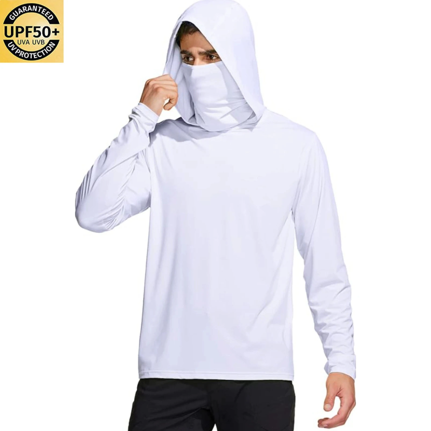 Fishing Mask Sun Protection - Мужская однотонная рубашка с капюшоном для