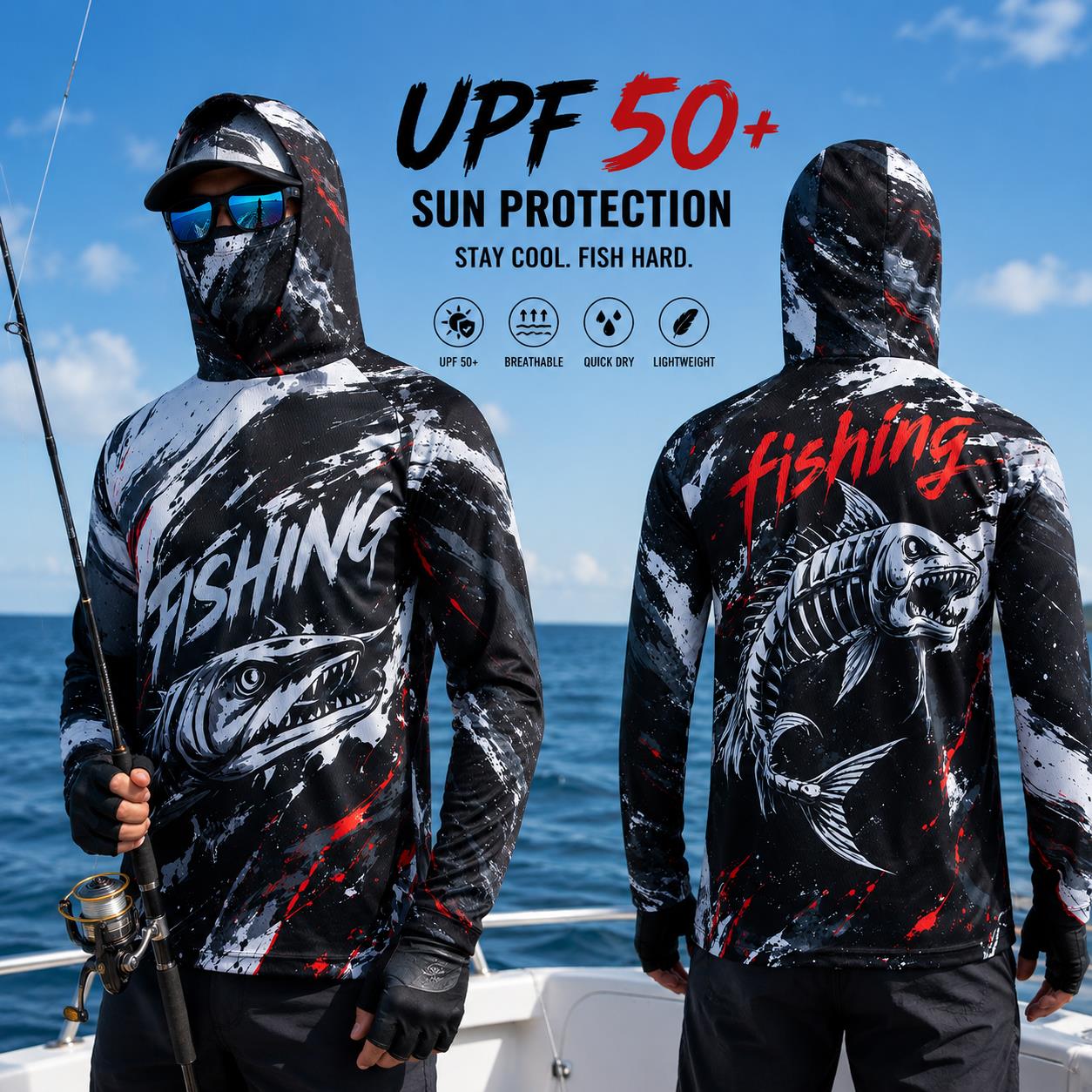 Fishing Hoodie - Быстросохнущая дышащая мужская толстовка для рыбалки